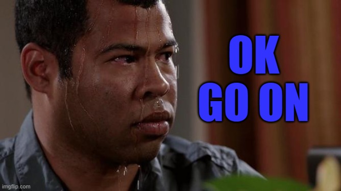 sweating bullets | OK GO ON | image tagged in sweating bullets | made w/ Imgflip meme maker