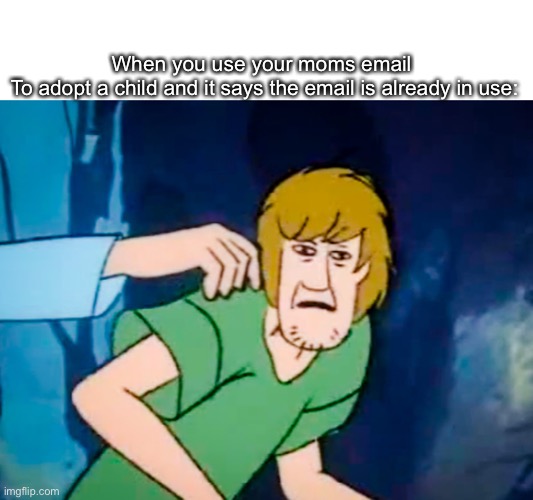 Wait what |  When you use your moms email 
To adopt a child and it says the email is already in use: | image tagged in memes,shaggy meme,adoption,bruh moment,oh no,what the | made w/ Imgflip meme maker