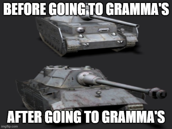 idk what to say here | BEFORE GOING TO GRAMMA'S; AFTER GOING TO GRAMMA'S | image tagged in chonky,deutsche panzer,y u read dis | made w/ Imgflip meme maker