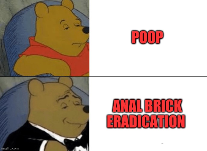 Dung | POOP; ANAL BRICK ERADICATION | image tagged in memes,tuxedo winnie the pooh,dung beetle,stool,crap,anaq line | made w/ Imgflip meme maker