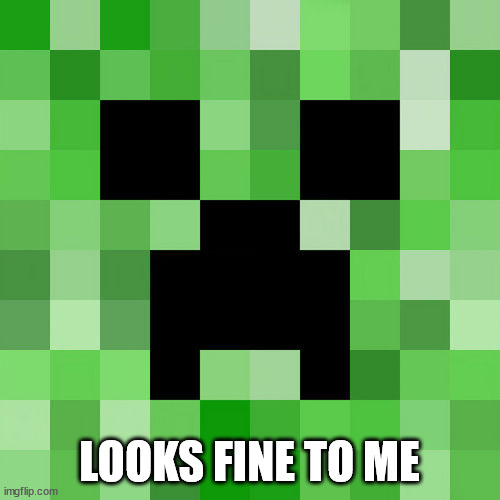 Scumbag Minecraft Meme | LOOKS FINE TO ME | image tagged in memes,scumbag minecraft | made w/ Imgflip meme maker