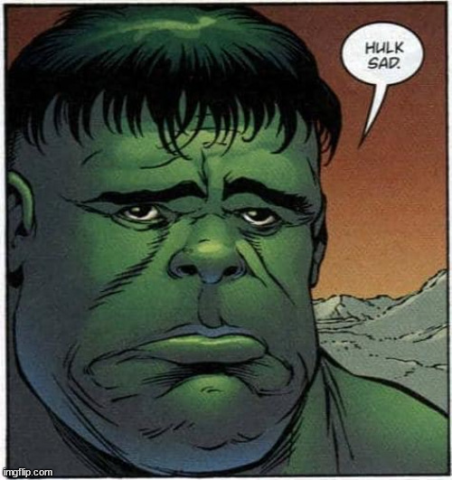 Hulk sad | image tagged in the hulk | made w/ Imgflip meme maker