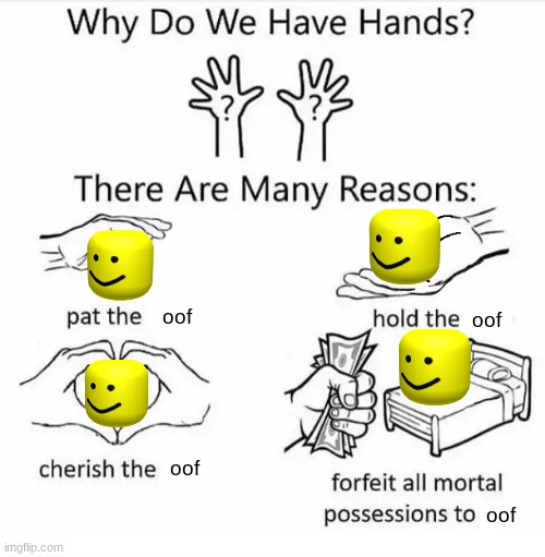 Why do we have hands? (all blank) | oof; oof; oof; oof | image tagged in why do we have hands all blank | made w/ Imgflip meme maker