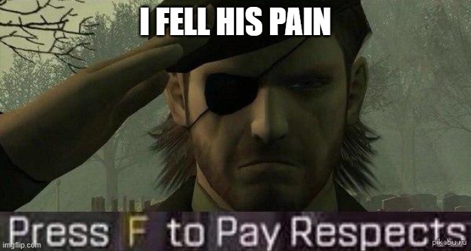 Press "F" to pay repects | I FELL HIS PAIN | image tagged in press f to pay repects | made w/ Imgflip meme maker