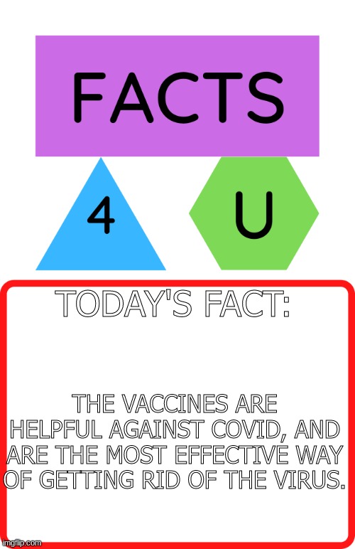 12/2 Fact | TODAY'S FACT:; THE VACCINES ARE HELPFUL AGAINST COVID, AND ARE THE MOST EFFECTIVE WAY OF GETTING RID OF THE VIRUS. | image tagged in fax 4 u,covid vaccine | made w/ Imgflip meme maker