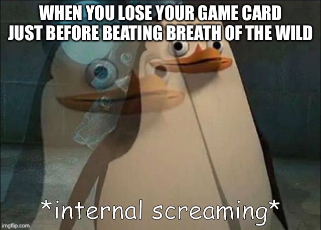 Lost… forever. | WHEN YOU LOSE YOUR GAME CARD JUST BEFORE BEATING BREATH OF THE WILD | image tagged in private internal screaming,video games | made w/ Imgflip meme maker