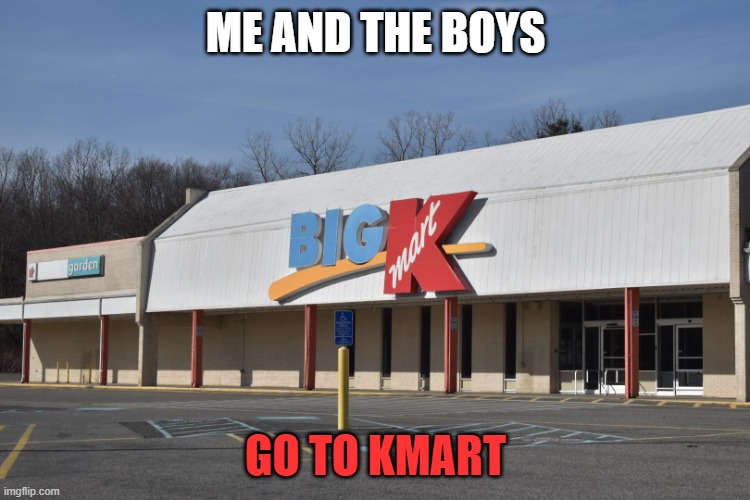 Letz raid kmart boiis | ME AND THE BOYS; GO TO KMART | image tagged in they told you in 2005 that kmart would return to their old glory | made w/ Imgflip meme maker