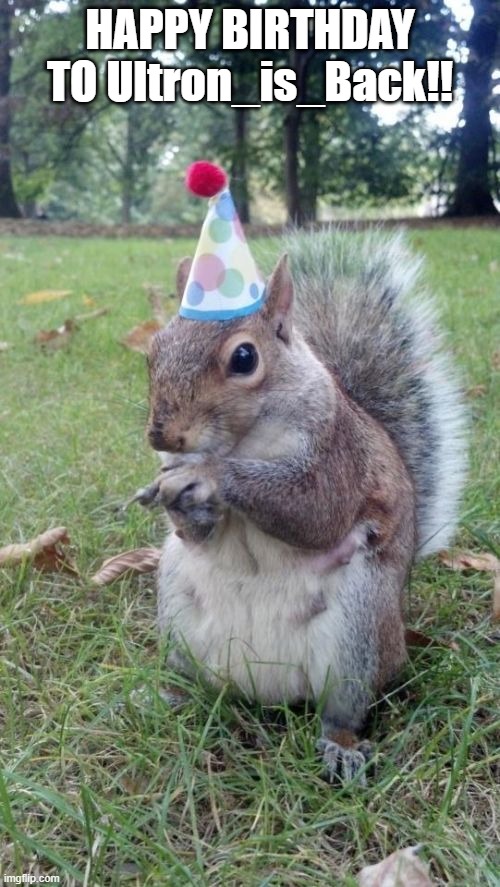 Today is Ultron's Birthday! | HAPPY BIRTHDAY TO Ultron_is_Back!! | image tagged in memes,super birthday squirrel | made w/ Imgflip meme maker