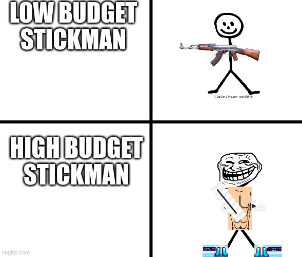 Blank Chart | LOW BUDGET STICKMAN; HIGH BUDGET STICKMAN | image tagged in blank chart | made w/ Imgflip meme maker