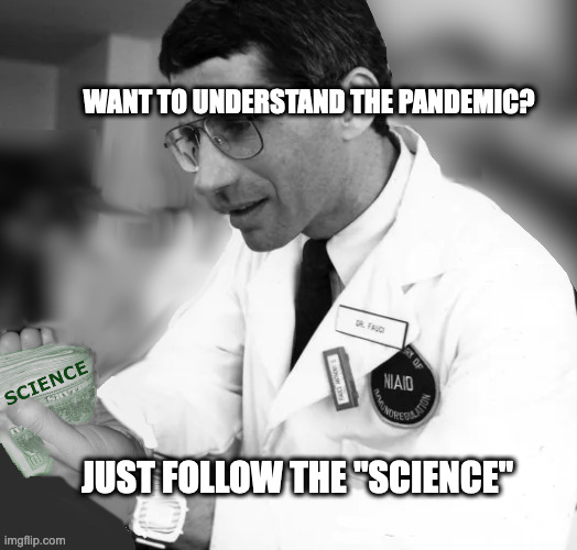 So easy even a Biden voter can understand. | WANT TO UNDERSTAND THE PANDEMIC? JUST FOLLOW THE "SCIENCE" | image tagged in fauci,pandemic,covid,virus | made w/ Imgflip meme maker