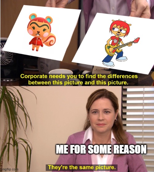 If you played Um Jammer Lammy or Parappa the Rapper, you'd understand. | ME FOR SOME REASON | image tagged in memes,they're the same picture,animal crossing,parappa the rapper | made w/ Imgflip meme maker