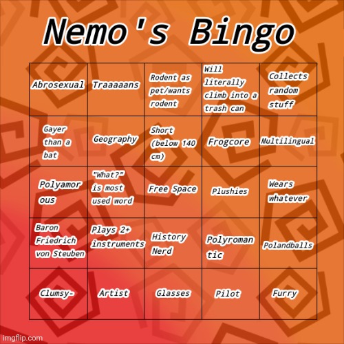 Nemo's Bingo | image tagged in nemo's bingo | made w/ Imgflip meme maker