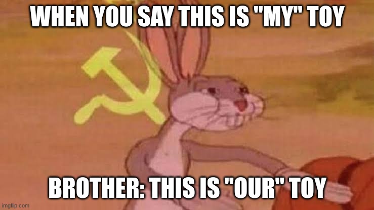 Soviet Bugs Bunny | WHEN YOU SAY THIS IS "MY" TOY; BROTHER: THIS IS "OUR" TOY | image tagged in soviet bugs bunny | made w/ Imgflip meme maker