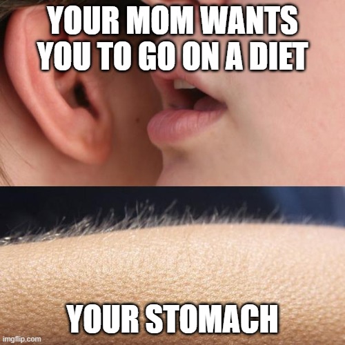 Whisper and Goosebumps | YOUR MOM WANTS YOU TO GO ON A DIET; YOUR STOMACH | image tagged in whisper and goosebumps | made w/ Imgflip meme maker