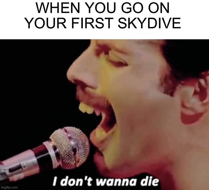 I don’t wanna die! D: Have you ever gone skydiving? :) | WHEN YOU GO ON YOUR FIRST SKYDIVE | image tagged in i don't wanna die,memes,funny,relatable memes,relatable,lmao | made w/ Imgflip meme maker