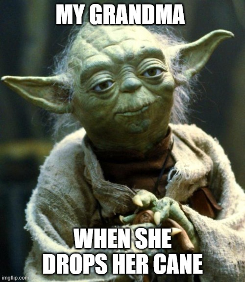 My Grandma | MY GRANDMA; WHEN SHE DROPS HER CANE | image tagged in memes,star wars yoda,family,grandma,lol | made w/ Imgflip meme maker