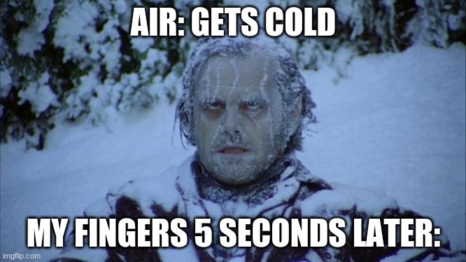 Cold | AIR: GETS COLD; MY FINGERS 5 SECONDS LATER: | image tagged in cold | made w/ Imgflip meme maker