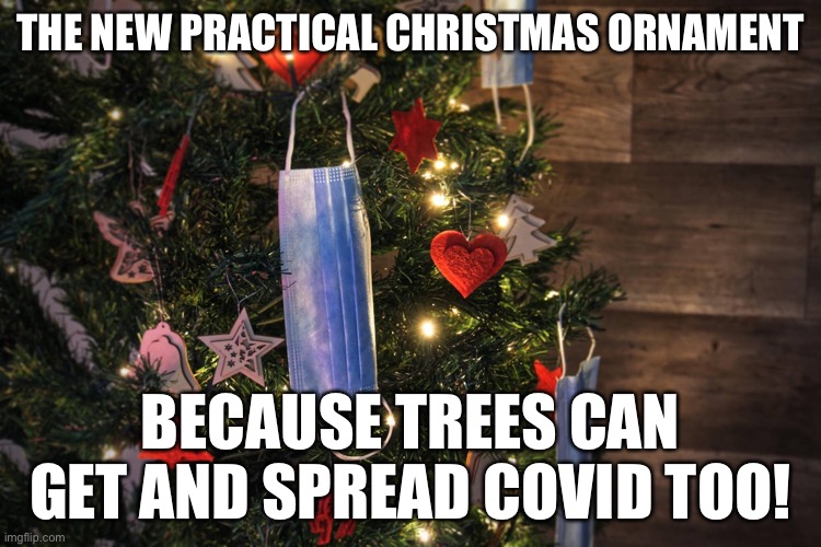 o wow | THE NEW PRACTICAL CHRISTMAS ORNAMENT; BECAUSE TREES CAN GET AND SPREAD COVID TOO! | image tagged in funny,christmas,tree,coronavirus | made w/ Imgflip meme maker