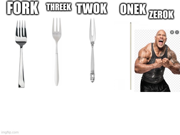 Blank White Template | FORK; ZEROK; TWOK; THREEK; ONEK | image tagged in fork,rock,logic | made w/ Imgflip meme maker