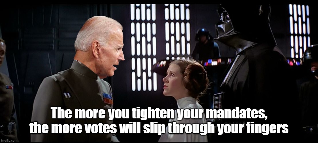 tighten your mandates | The more you tighten your mandates, the more votes will slip through your fingers | image tagged in leia tarkin | made w/ Imgflip meme maker