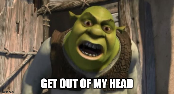 Shrek What are you doing in my swamp? | GET OUT OF MY HEAD | image tagged in shrek what are you doing in my swamp | made w/ Imgflip meme maker