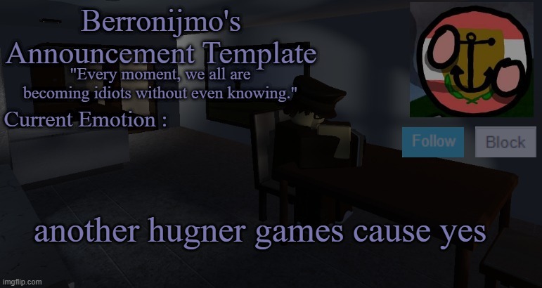 another hugner games cause yes | image tagged in berronijmo's announcement template | made w/ Imgflip meme maker