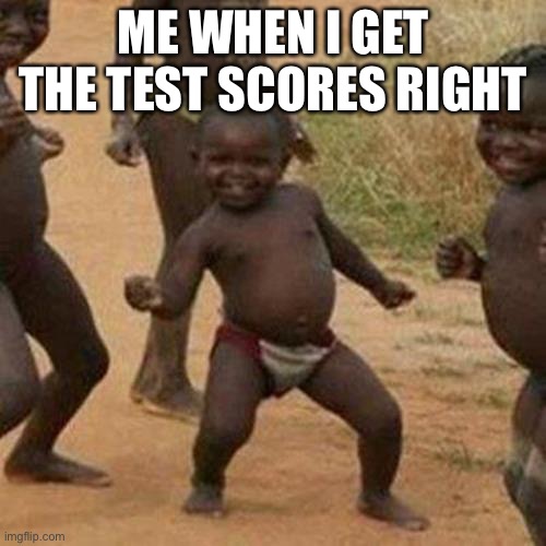 Third World Success Kid Meme | ME WHEN I GET THE TEST SCORES RIGHT | image tagged in memes,third world success kid | made w/ Imgflip meme maker