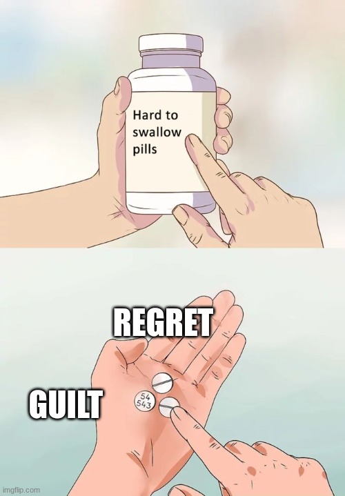 PILLLSSS | REGRET; GUILT | image tagged in memes,hard to swallow pills | made w/ Imgflip meme maker