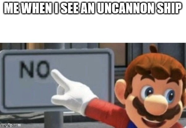 mario no sign |  ME WHEN I SEE AN UNCANNON SHIP | image tagged in mario no sign | made w/ Imgflip meme maker
