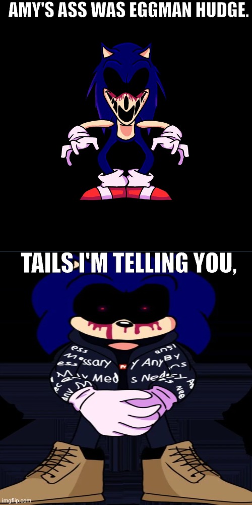AMY'S ASS WAS EGGMAN HUDGE. TAILS I'M TELLING YOU, | image tagged in sonic exe says | made w/ Imgflip meme maker