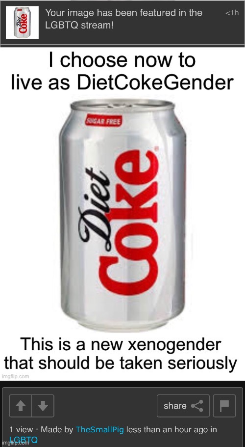 Heck YES DietCokeGender is a valid gender! | image tagged in funny | made w/ Imgflip meme maker