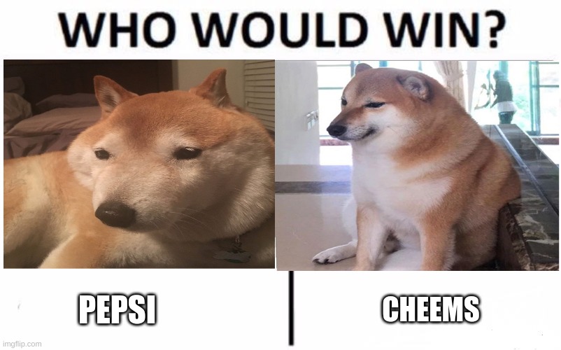 PEPSI FOR THE WIN! | PEPSI; CHEEMS | image tagged in pick,a,good,doggo | made w/ Imgflip meme maker
