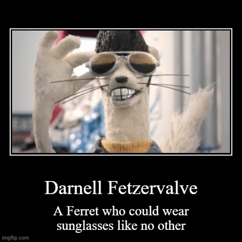 Darnell Fetzervalve | A Ferret who could wear sunglasses like no other | image tagged in funny,demotivationals | made w/ Imgflip demotivational maker