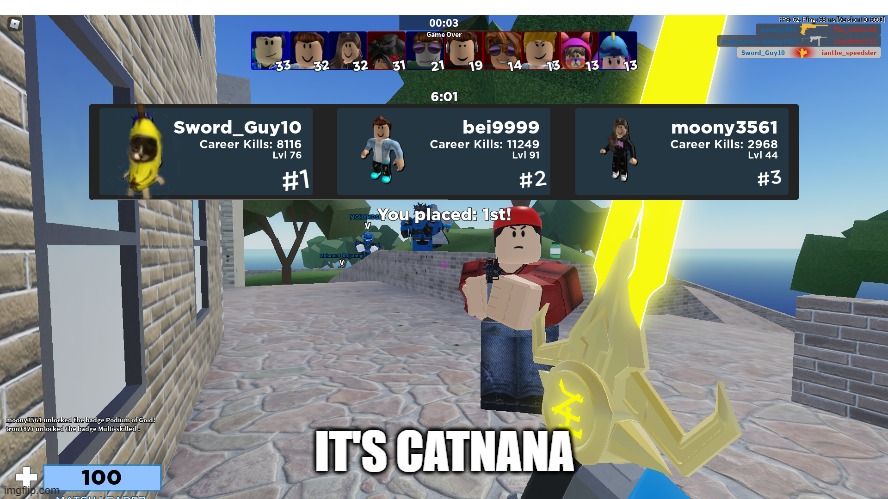 It's the new banana | IT'S CATNANA | image tagged in roblox,roblox arsenal,arsenal,banana cat,banana,cat | made w/ Imgflip meme maker