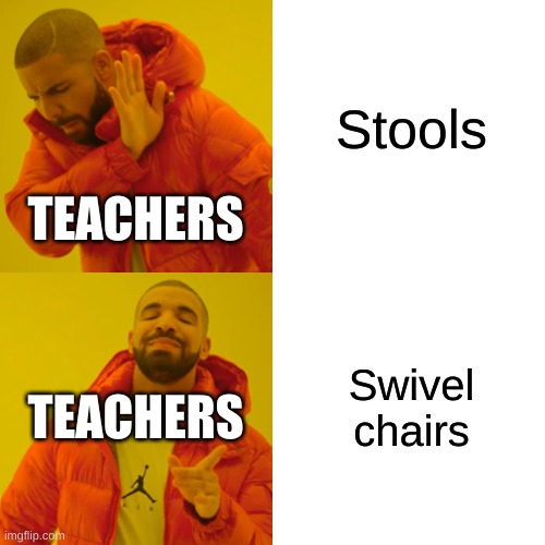 Chairs | Stools; TEACHERS; Swivel chairs; TEACHERS | image tagged in memes,drake hotline bling | made w/ Imgflip meme maker