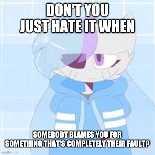 Ain't pointing out names, I'm just saying- has this happen to anyone? | DON'T YOU JUST HATE IT WHEN; SOMEBODY BLAMES YOU FOR SOMETHING THAT'S COMPLETELY THEIR FAULT? | image tagged in sashley | made w/ Imgflip meme maker