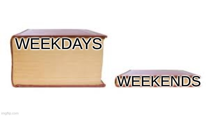 Long Weekdays | WEEKDAYS; WEEKENDS | image tagged in big book small book | made w/ Imgflip meme maker