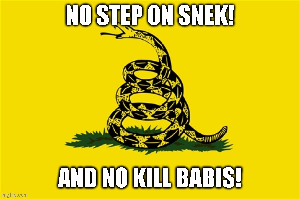 dont tread on me | NO STEP ON SNEK! AND NO KILL BABIS! | image tagged in dont tread on me | made w/ Imgflip meme maker