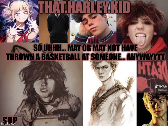 harley temp 2.0 | SO UHHH... MAY OR MAY NOT HAVE THROWN A BASKETBALL AT SOMEONE... ANYWAYYYY | image tagged in harley temp 2 0 | made w/ Imgflip meme maker