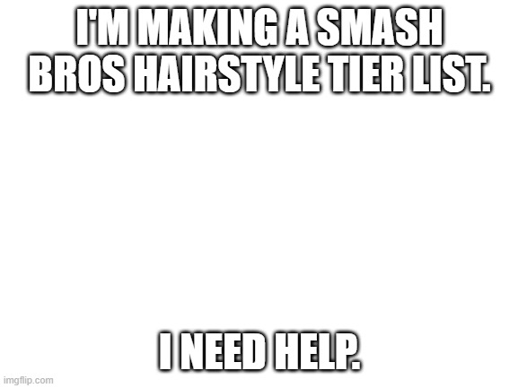 Blank White Template | I'M MAKING A SMASH BROS HAIRSTYLE TIER LIST. I NEED HELP. | image tagged in blank white template | made w/ Imgflip meme maker