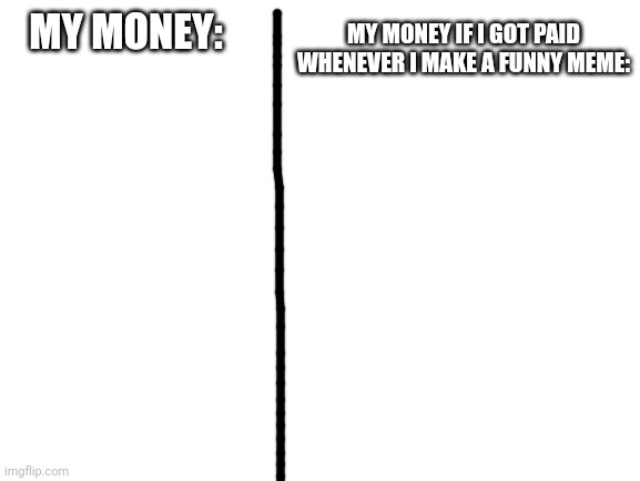 Blank White Template | MY MONEY IF I GOT PAID WHENEVER I MAKE A FUNNY MEME:; MY MONEY: | image tagged in blank white template | made w/ Imgflip meme maker