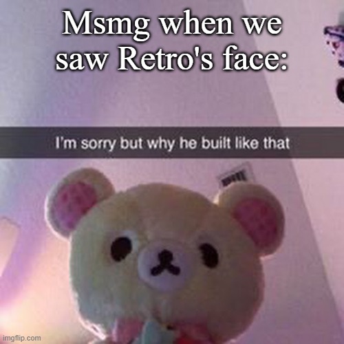 Msmg when we saw Retro's face: | made w/ Imgflip meme maker