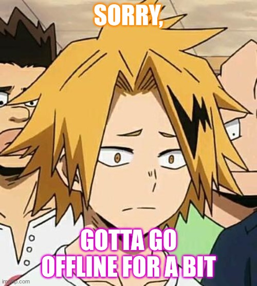 Be back later | SORRY, GOTTA GO OFFLINE FOR A BIT | image tagged in sad denki | made w/ Imgflip meme maker