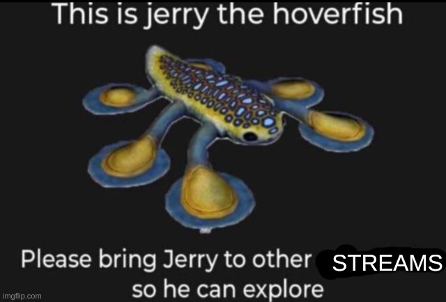 hellp him explore | STREAMS | image tagged in jerry the hoverfish,help him explore | made w/ Imgflip meme maker