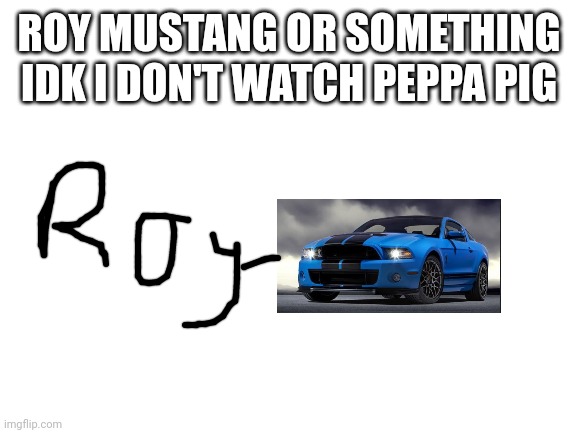 Blank White Template | ROY MUSTANG OR SOMETHING IDK I DON'T WATCH PEPPA PIG | image tagged in blank white template | made w/ Imgflip meme maker