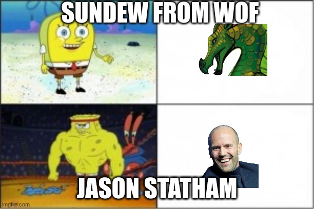 wof vs jonas | SUNDEW FROM WOF; JASON STATHAM | image tagged in funny memes | made w/ Imgflip meme maker
