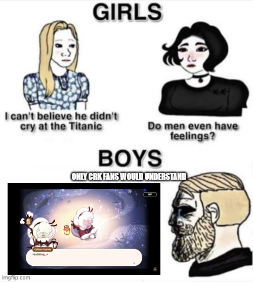 Do men even have feelings | ONLY CRK FANS WOULD UNDERSTAND | image tagged in do men even have feelings | made w/ Imgflip meme maker