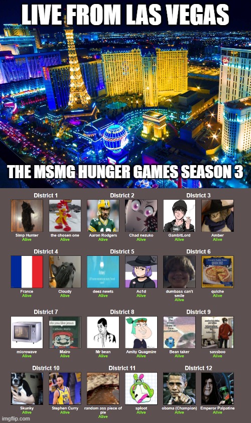 LIVE FROM LAS VEGAS; THE MSMG HUNGER GAMES SEASON 3 | image tagged in las vegas | made w/ Imgflip meme maker