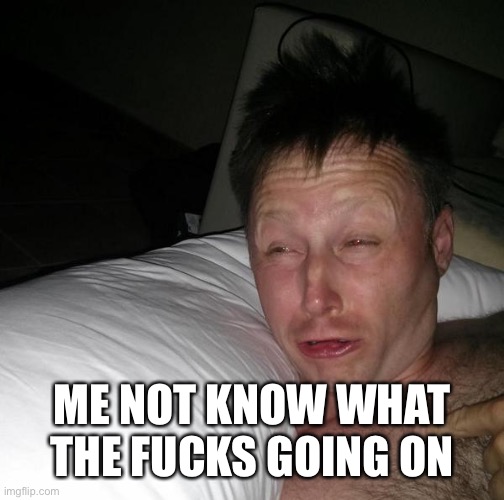 Limmy waking up | ME NOT KNOW WHAT THE FUCKS GOING ON | image tagged in limmy waking up | made w/ Imgflip meme maker
