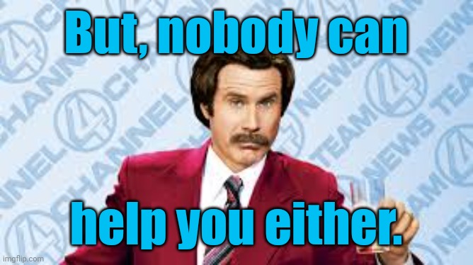 Ron Burgundy, "That's smooth." | But, nobody can help you either. | image tagged in ron burgundy that's smooth | made w/ Imgflip meme maker